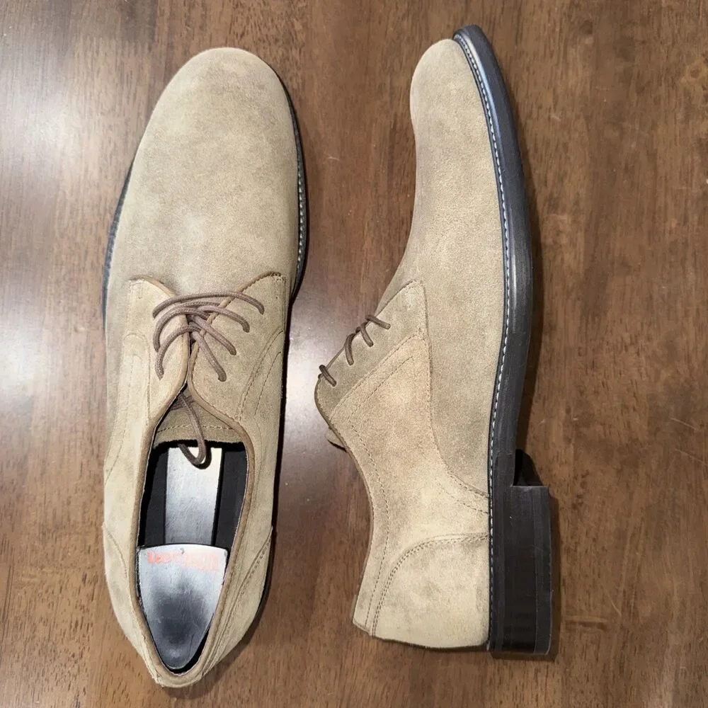 John Varvatos Tan Suede Derby Shoes Lace Up Almond Toe Dress Smart Casual Men 10